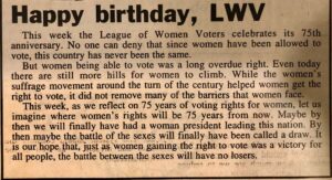 Northfield News February 17, 1995: Happy birthday, LWV